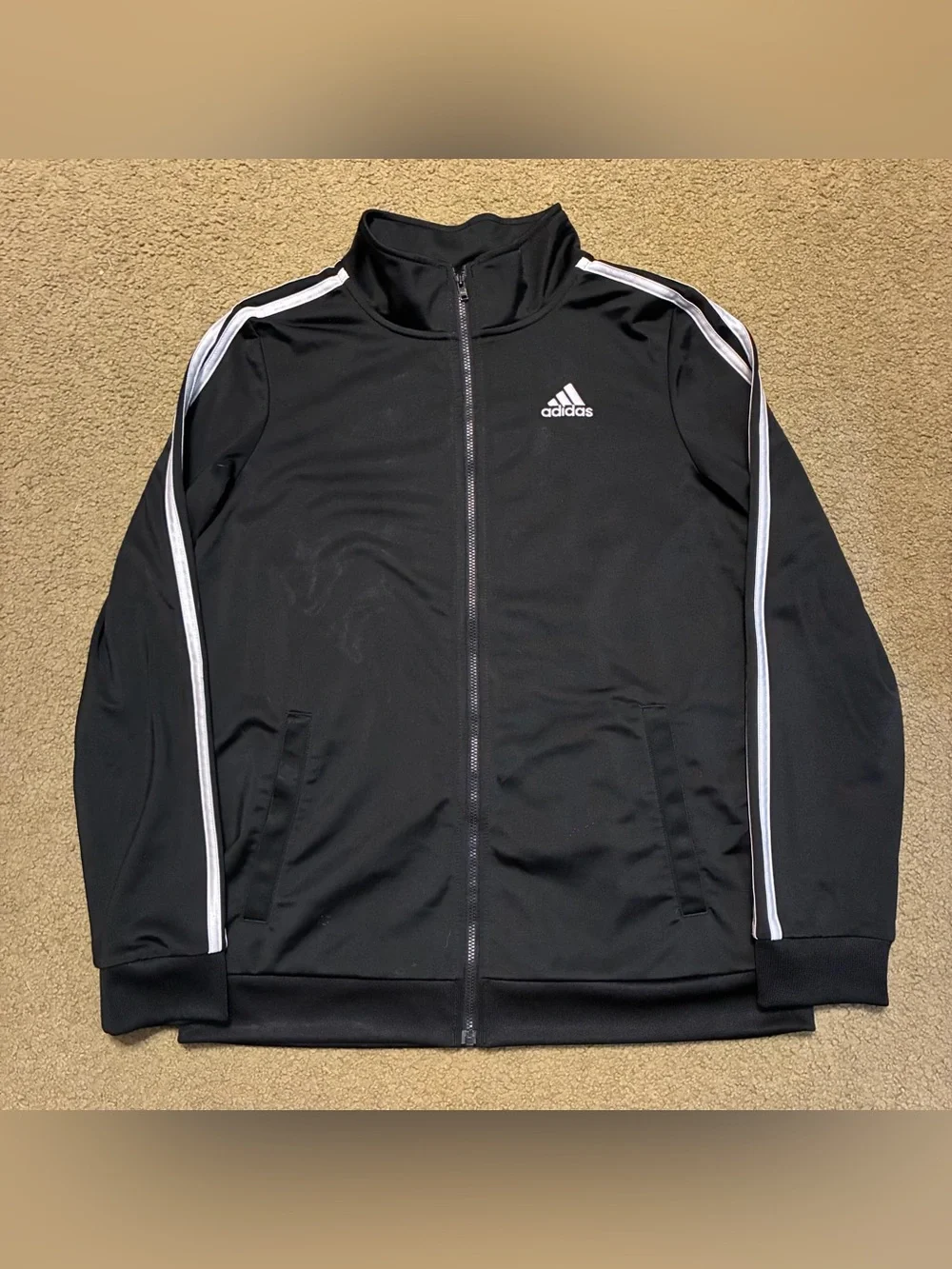 Youth Boys adidas Zip Up Black Track Jacket with White Stripes Size 14/16 L